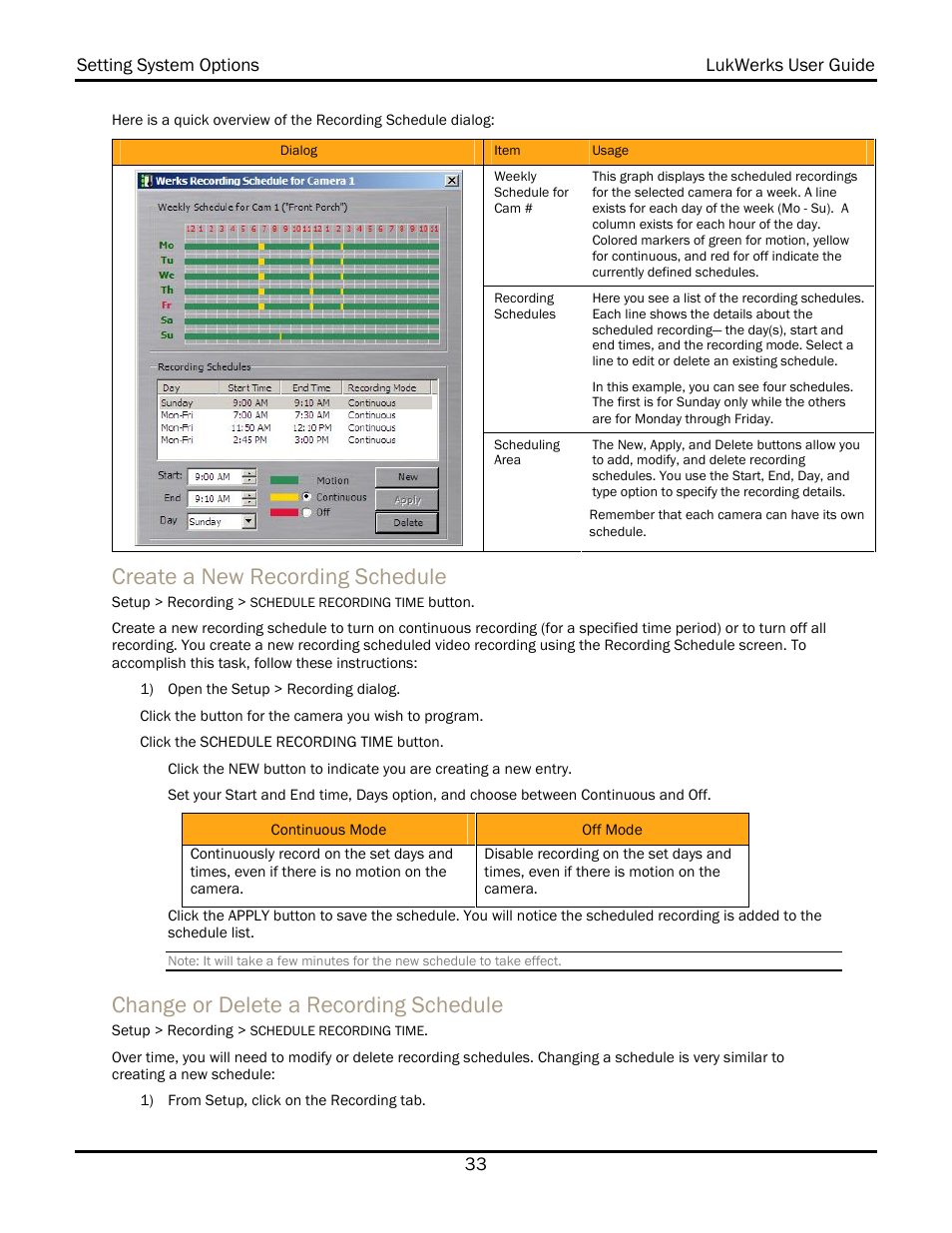 Create a new recording schedule, Change or delete a recording schedule | WiLife V 1.5 User Manual | Page 39 / 102