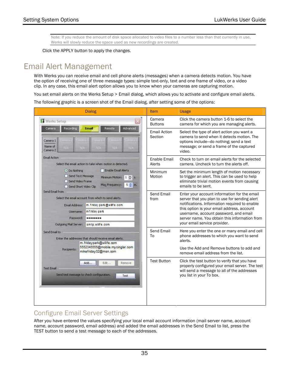 Email alert management, Configure email server settings | WiLife V 1.5 User Manual | Page 41 / 102