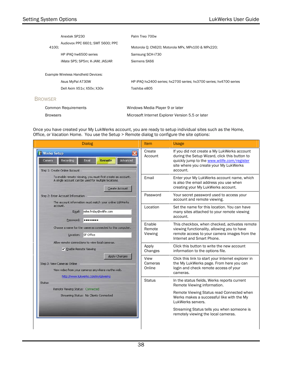 Setting system options lukwerks user guide 38 | WiLife V 1.5 User Manual | Page 44 / 102