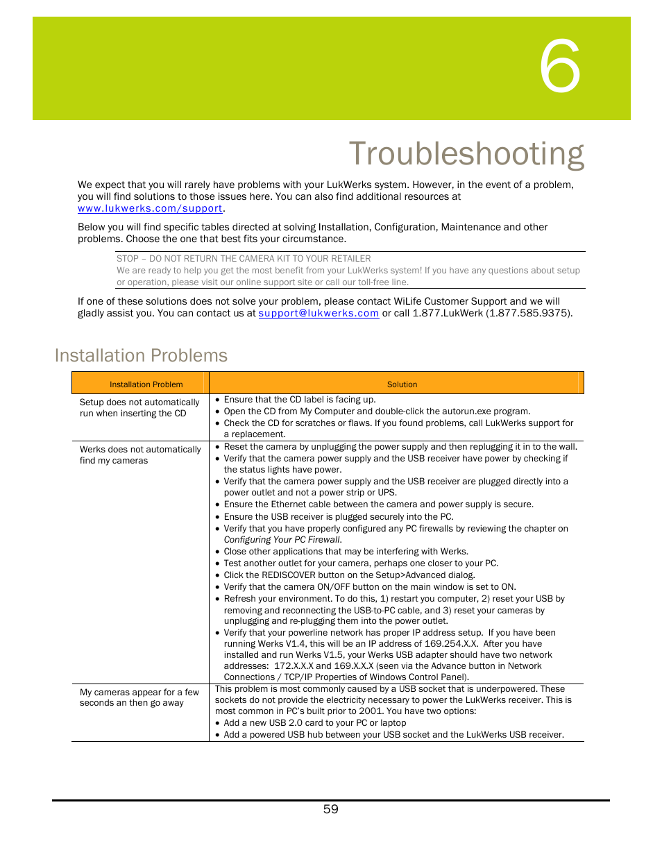 Troubleshooting, Installation problems, Roubleshooting | WiLife V 1.5 User Manual | Page 65 / 102