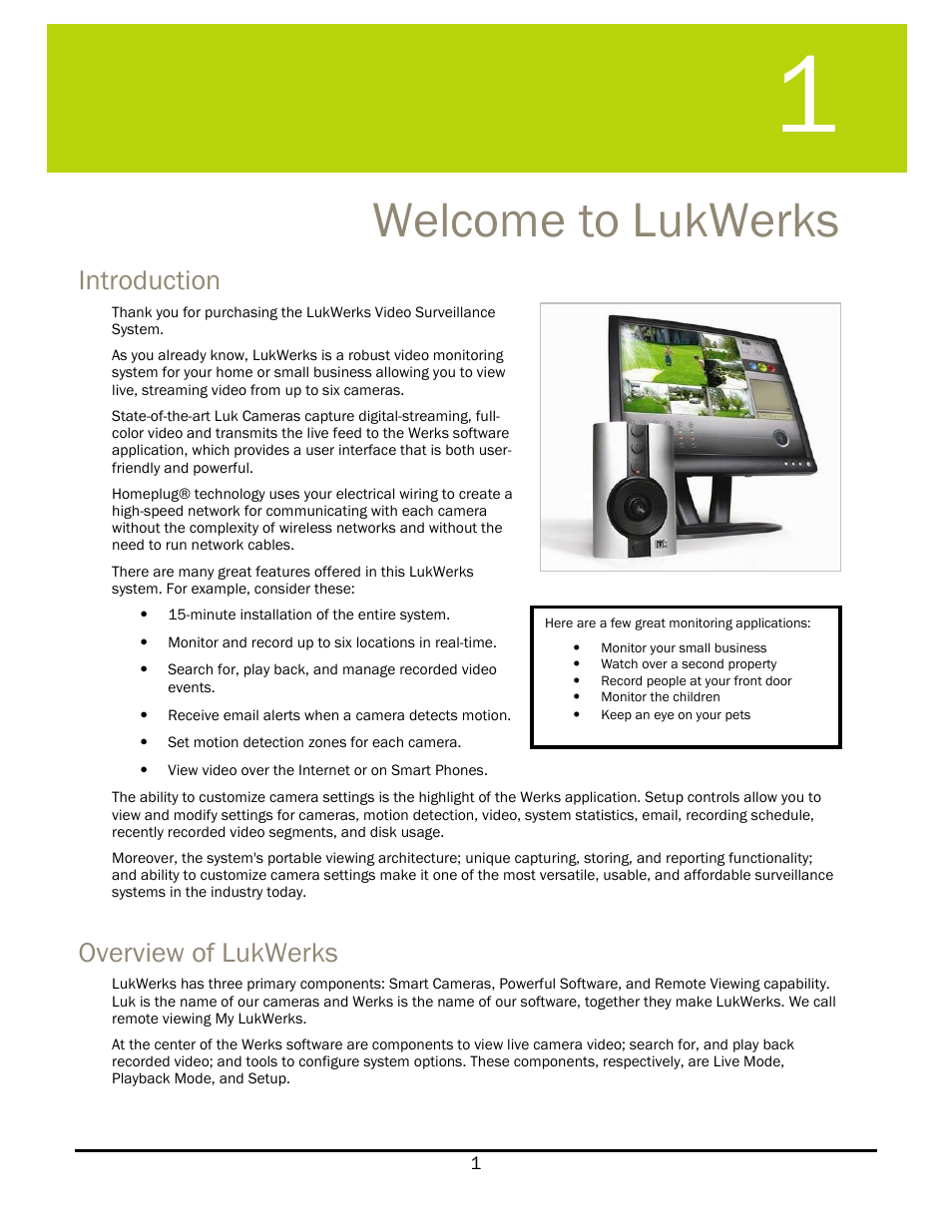 Welcome to lukwerks, Introduction, Overview of lukwerks | Elcome to, Erks | WiLife V 1.5 User Manual | Page 7 / 102