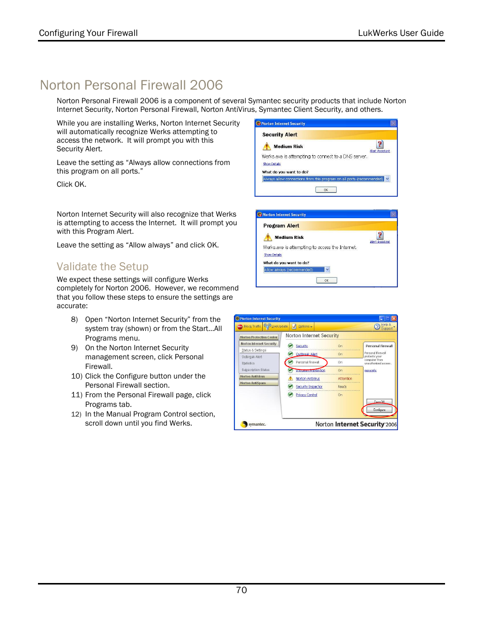 Norton personal firewall 2006, Validate the setup | WiLife V 1.5 User Manual | Page 76 / 102