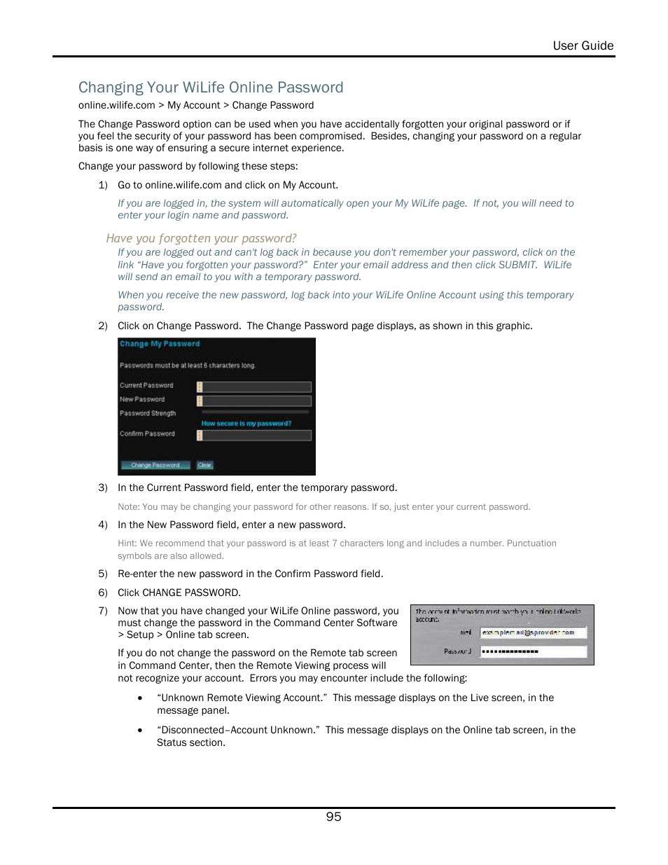 Changing your wilife online password | WiLife V2.1 User Manual | Page 108 / 165