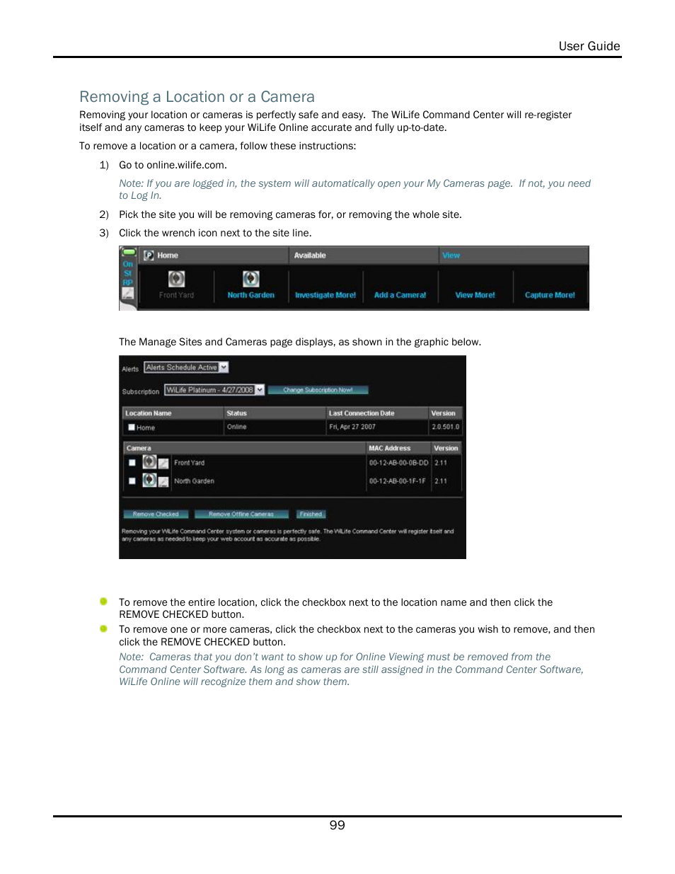 Removing a location or a camera | WiLife V2.1 User Manual | Page 112 / 165