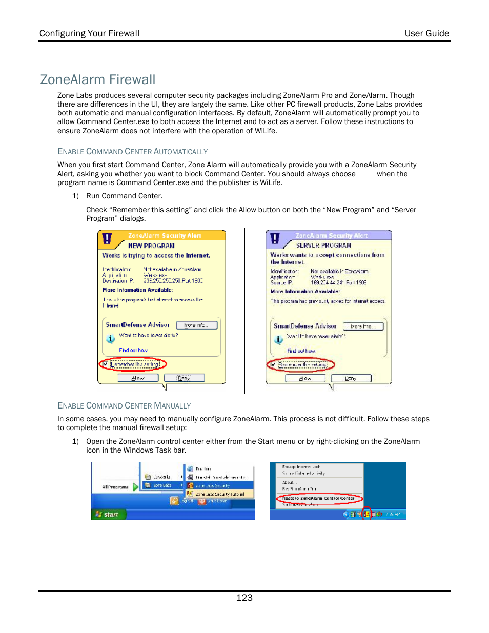 Zonealarm firewall | WiLife V2.1 User Manual | Page 136 / 165