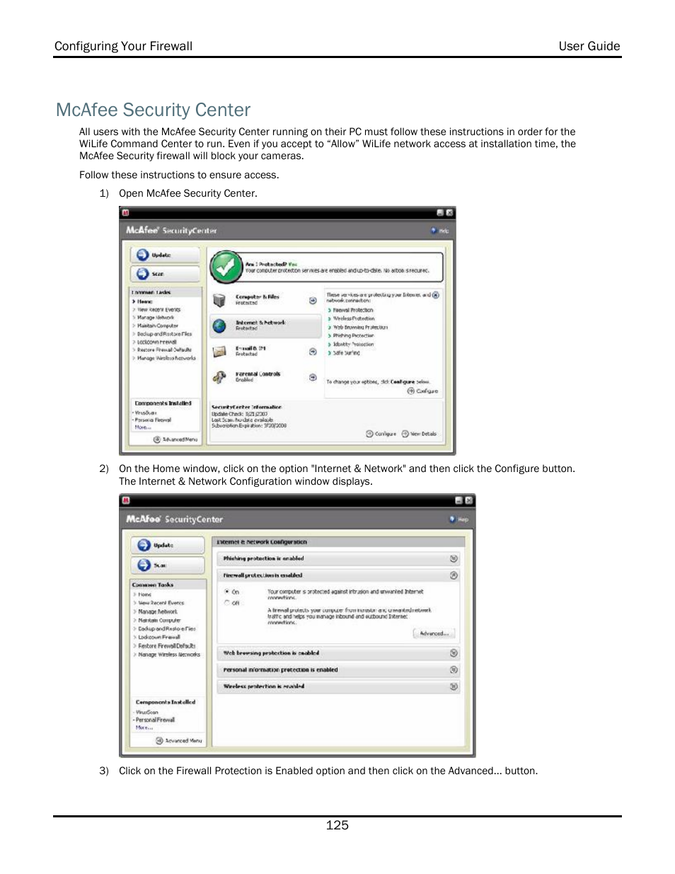 Mcafee security center | WiLife V2.1 User Manual | Page 138 / 165