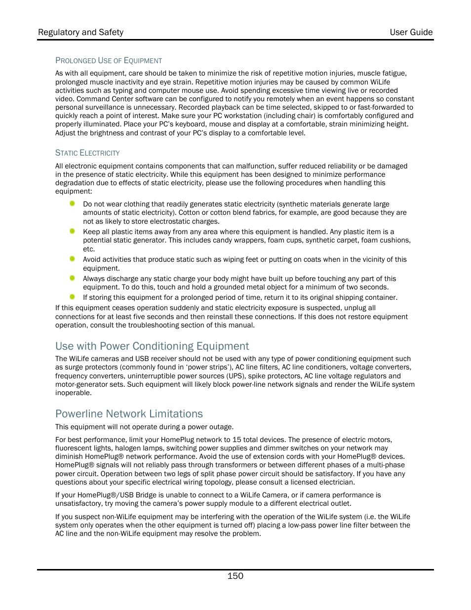 Use with power conditioning equipment, Powerline network limitations | WiLife V2.1 User Manual | Page 163 / 165