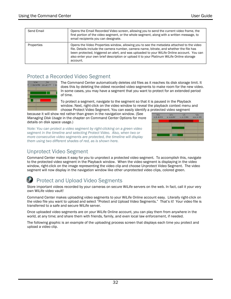 Protect a recorded video segment, Unprotect video segment, Protect and upload video segments | WiLife V2.1 User Manual | Page 45 / 165