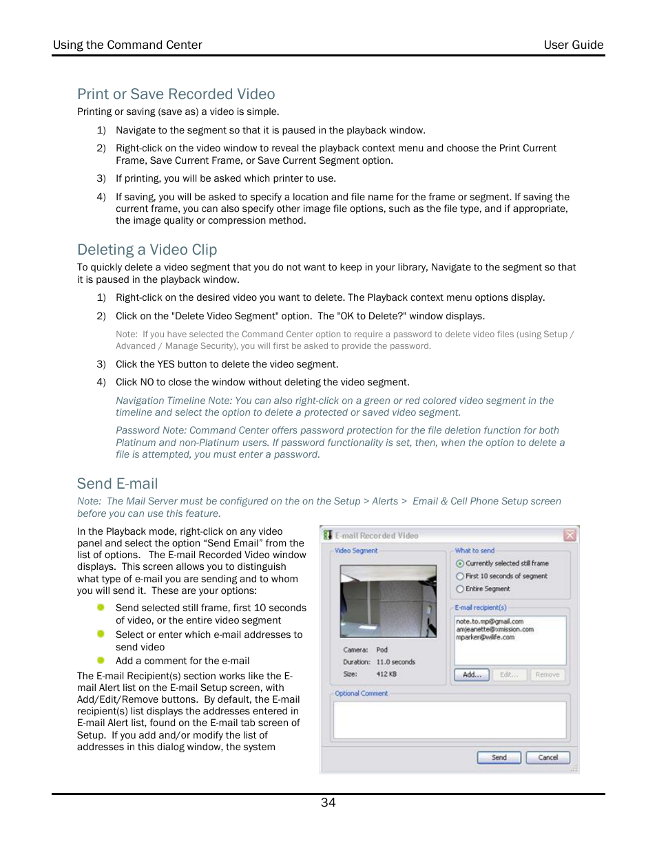 Print or save recorded video, Deleting a video clip, Send e-mail | WiLife V2.1 User Manual | Page 47 / 165