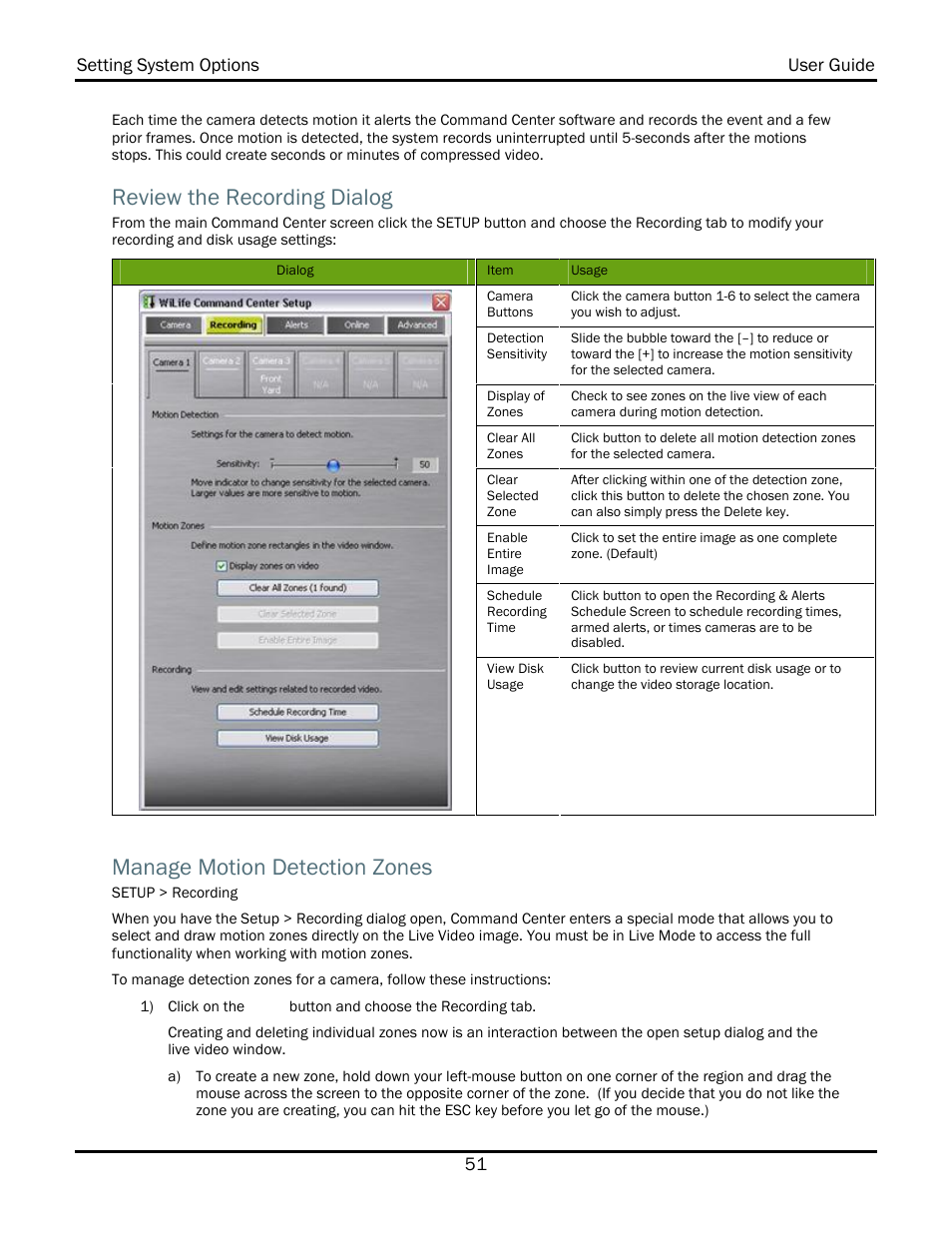 Review the recording dialog, Manage motion detection zones | WiLife V2.1 User Manual | Page 64 / 165