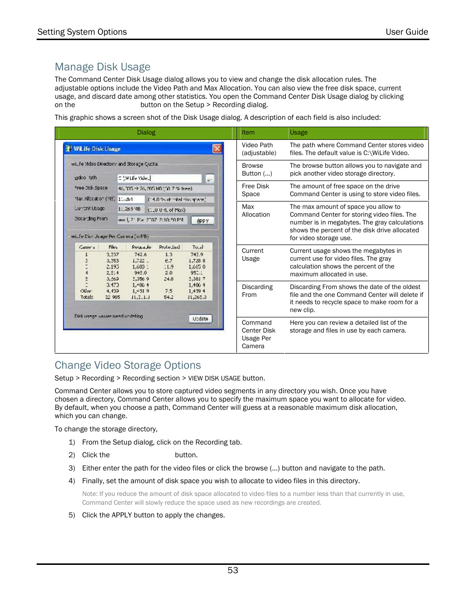 Manage disk usage, Change video storage options | WiLife V2.1 User Manual | Page 66 / 165