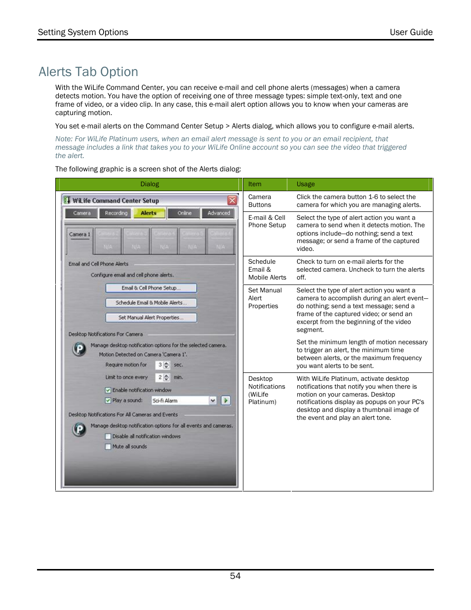 Alerts tab option | WiLife V2.1 User Manual | Page 67 / 165