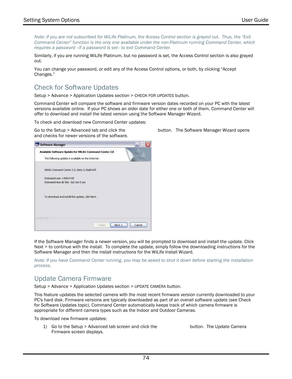 Check for software updates, Update camera firmware | WiLife V2.1 User Manual | Page 87 / 165