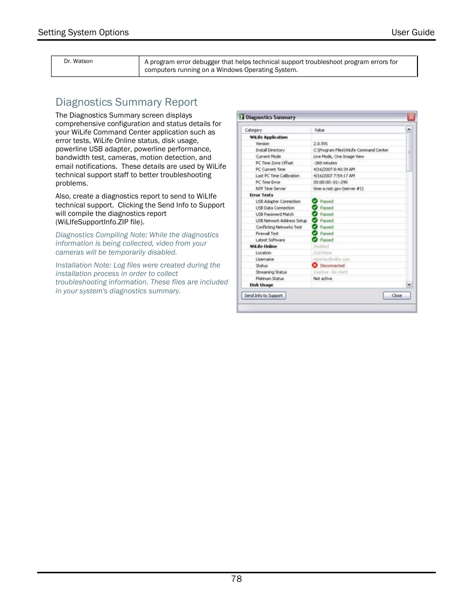 Diagnostics summary report | WiLife V2.1 User Manual | Page 91 / 165