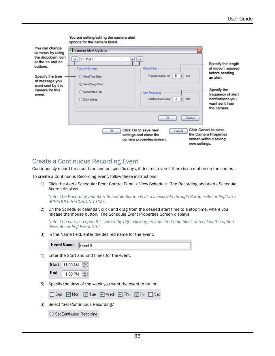 Create a continuous recording event | WiLife V2.1 User Manual | Page 98 / 165