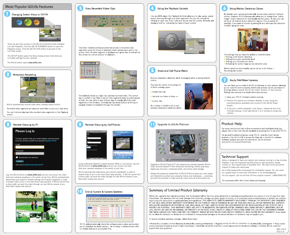 Most popular wilife features, Product help | WiLife WLPC-810I User Manual | Page 2 / 2