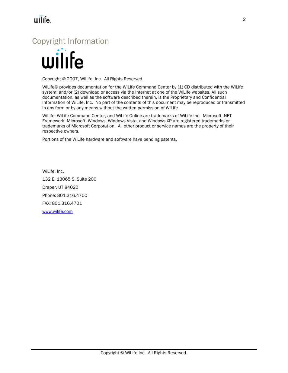 Copyright information | WiLife Video Security System User Manual | Page 3 / 9