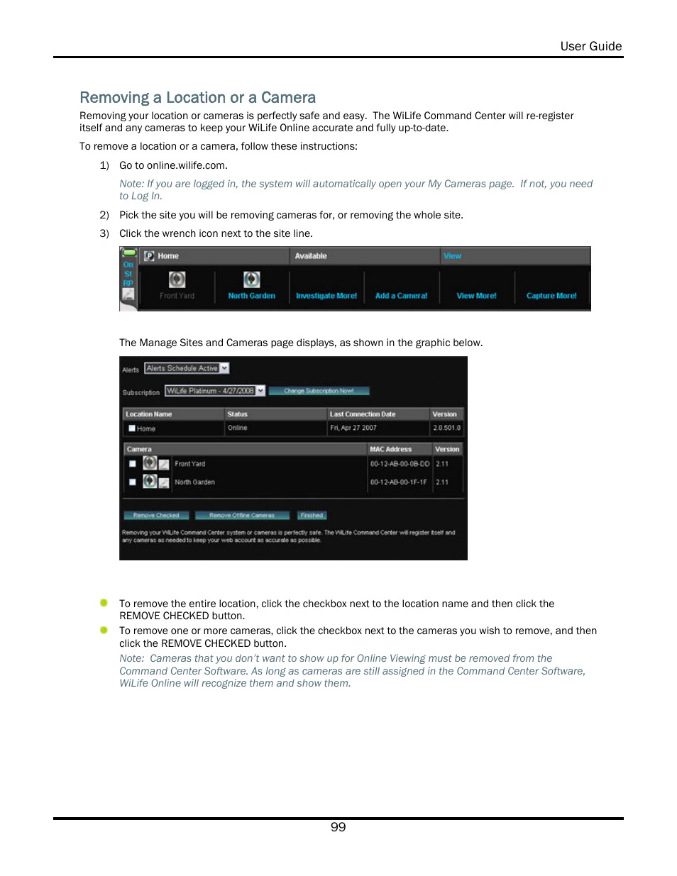 Removing a location or a camera | WiLife V2.5 User Manual | Page 113 / 166