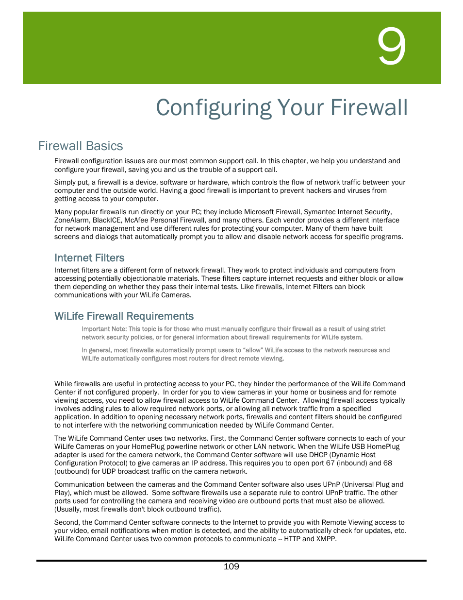 Configuring your firewall, Firewall basics, Internet filters | Wilife firewall requirements | WiLife V2.5 User Manual | Page 123 / 166