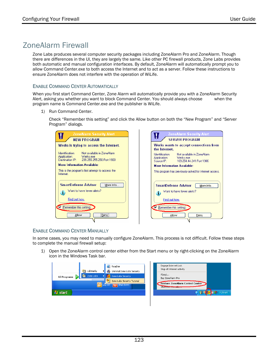 Zonealarm firewall | WiLife V2.5 User Manual | Page 137 / 166