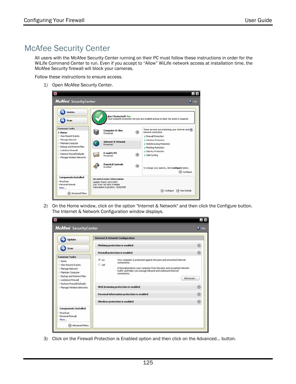 Mcafee security center | WiLife V2.5 User Manual | Page 139 / 166