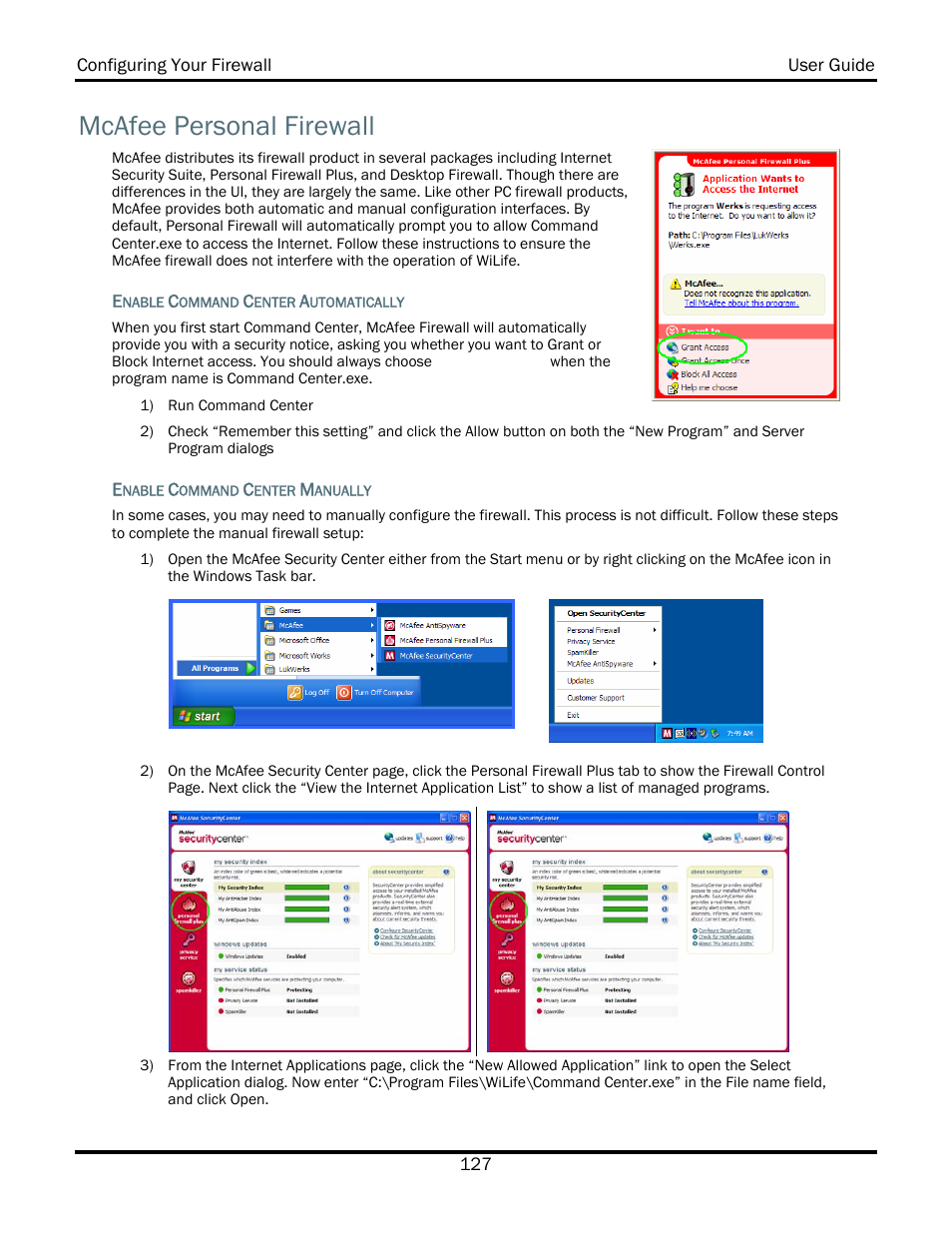 Mcafee personal firewall | WiLife V2.5 User Manual | Page 141 / 166