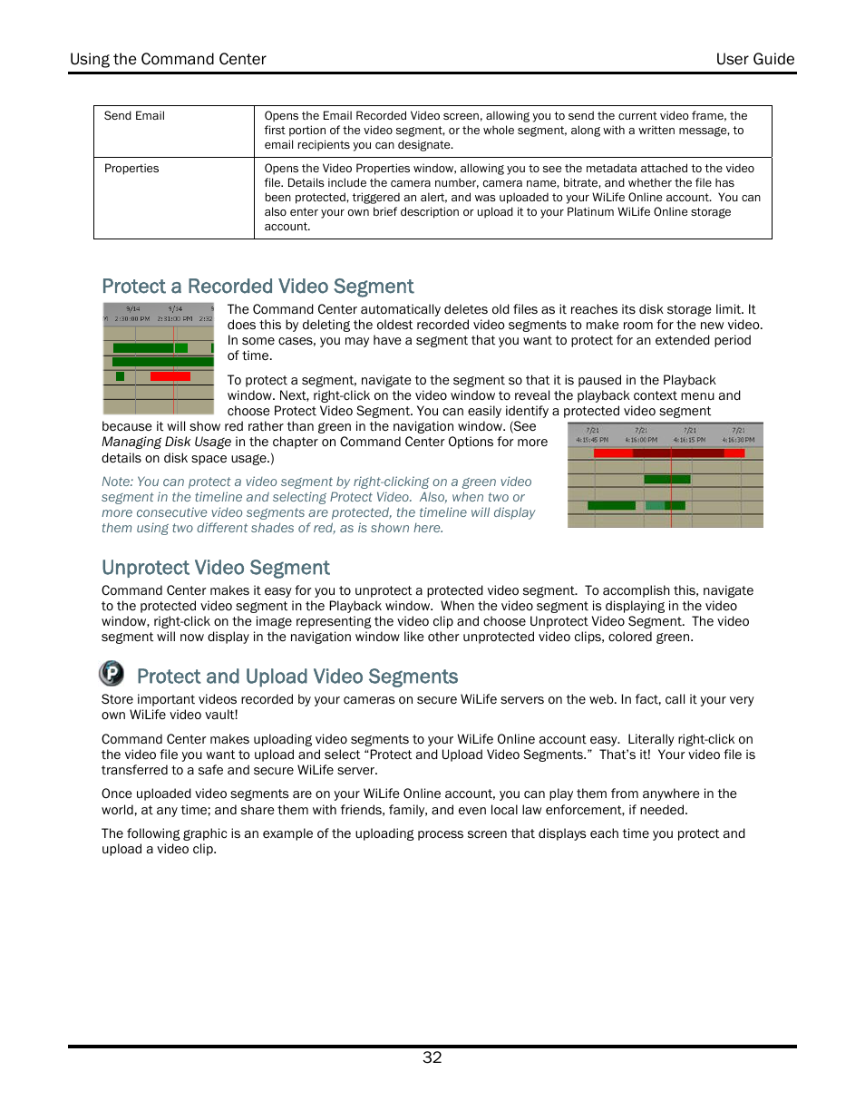 Protect a recorded video segment, Unprotect video segment, Protect and upload video segments | WiLife V2.5 User Manual | Page 46 / 166