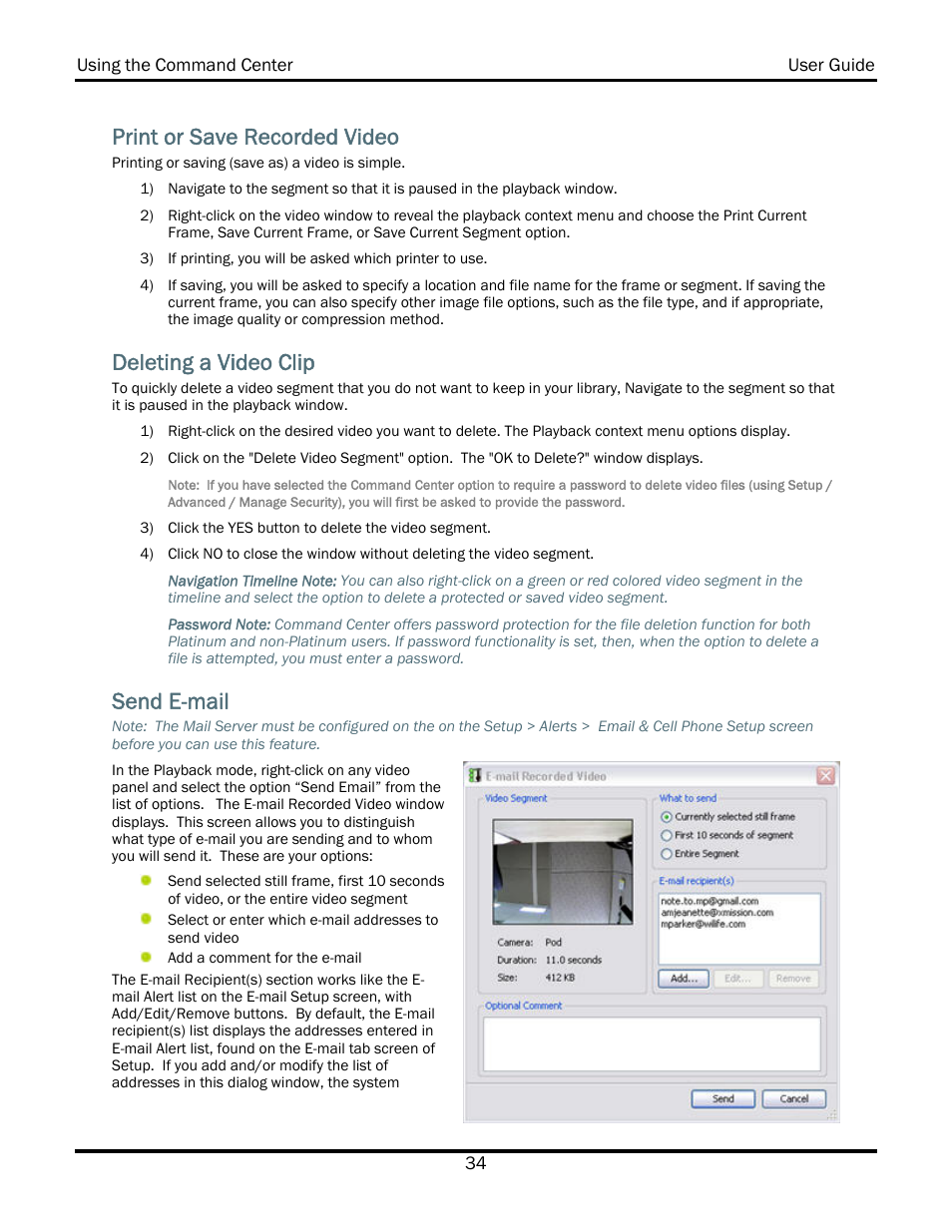Print or save recorded video, Deleting a video clip, Send e-mail | WiLife V2.5 User Manual | Page 48 / 166