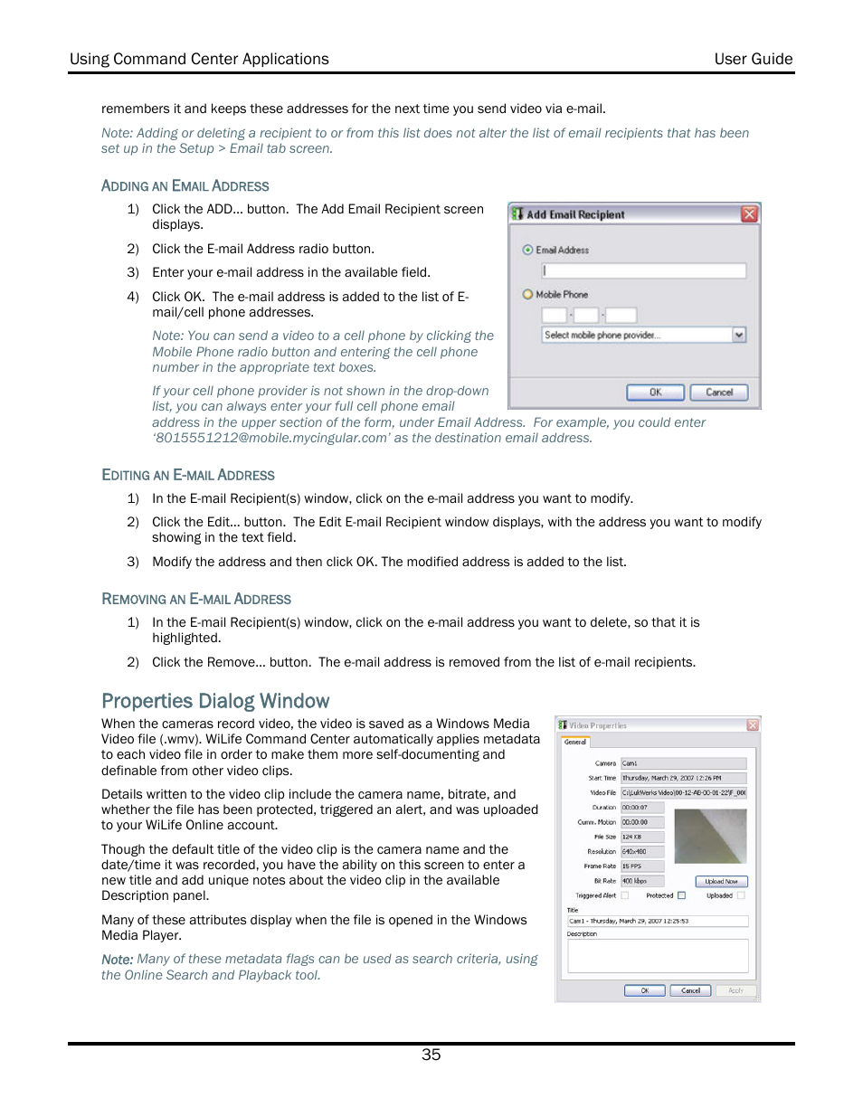 Properties dialog window | WiLife V2.5 User Manual | Page 49 / 166