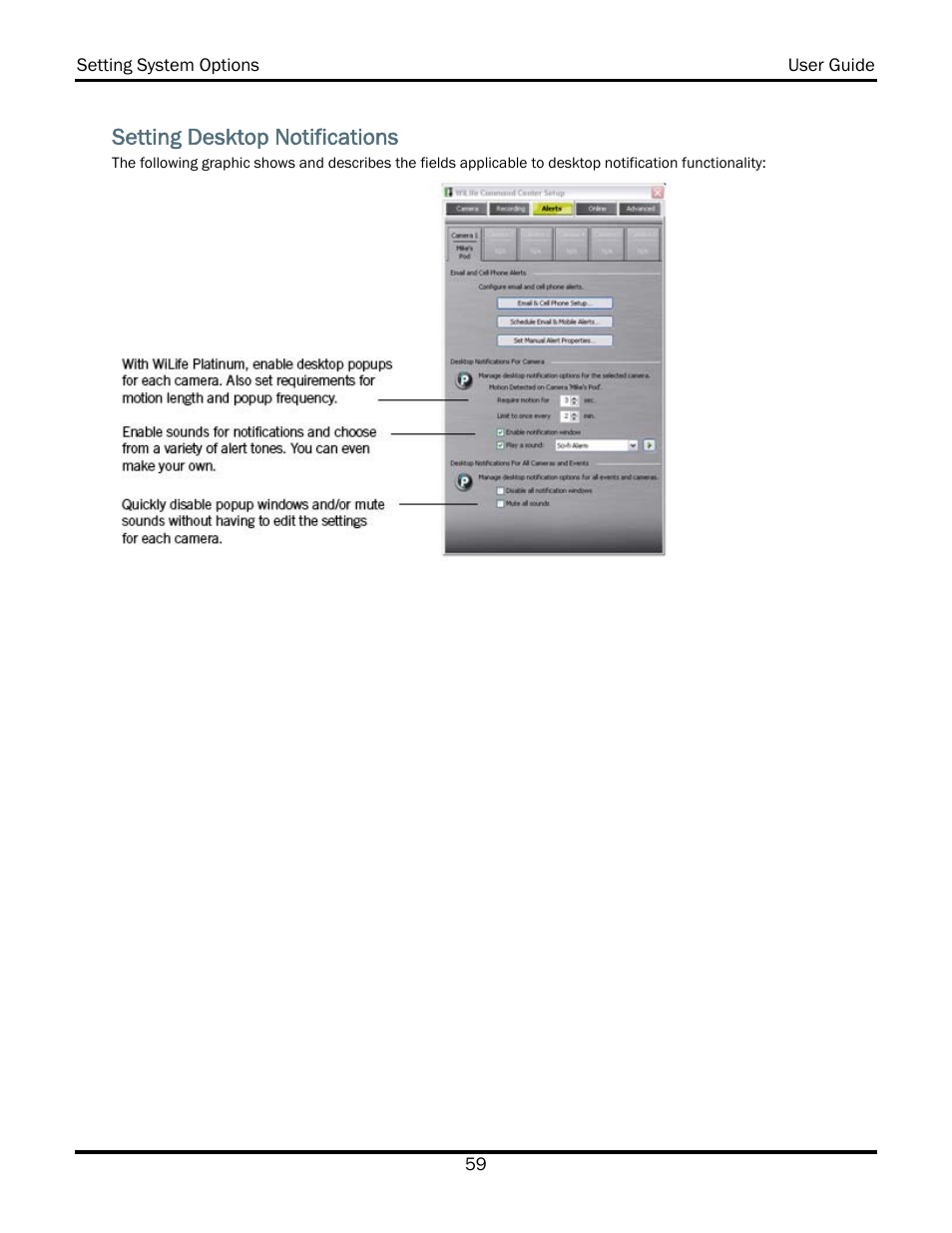 Setting desktop notifications | WiLife V2.5 User Manual | Page 73 / 166