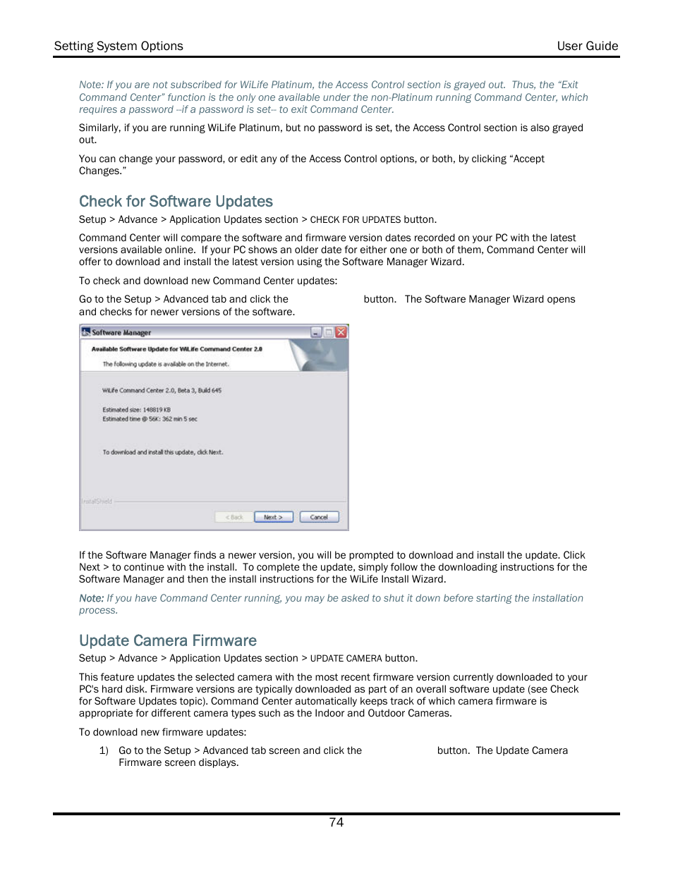 Check for software updates, Update camera firmware | WiLife V2.5 User Manual | Page 88 / 166