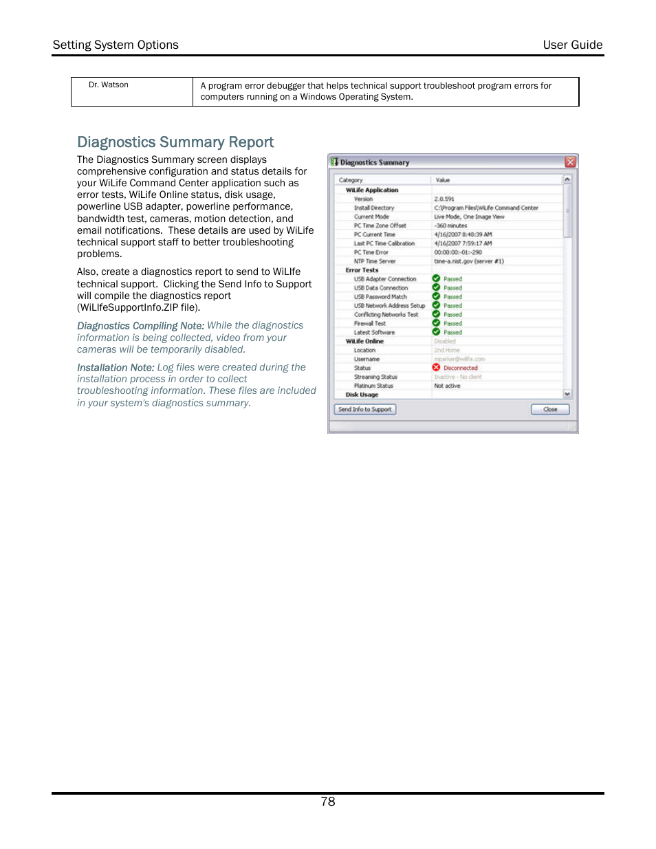 Diagnostics summary report | WiLife V2.5 User Manual | Page 92 / 166