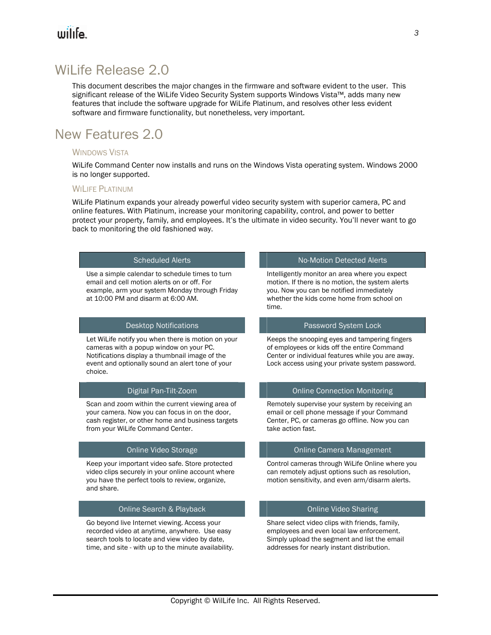 Wilife release 2.0, New features 2.0 | WiLife V2.0 User Manual | Page 4 / 8