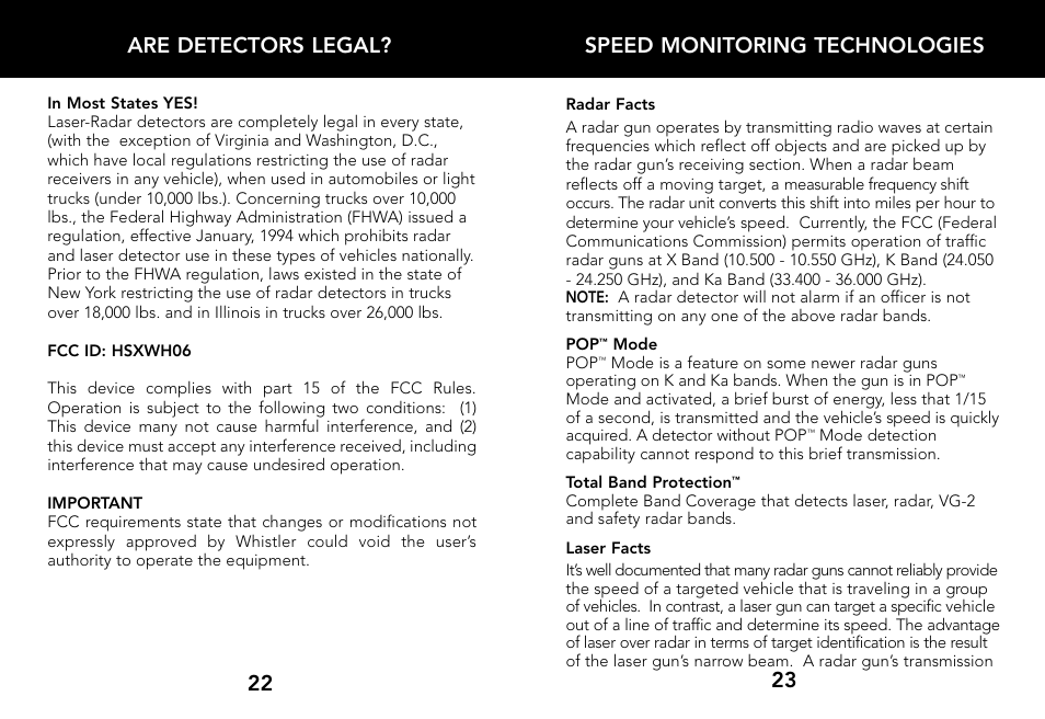 Whistler LASER/RADAR DETECTOR User Manual | Page 13 / 16