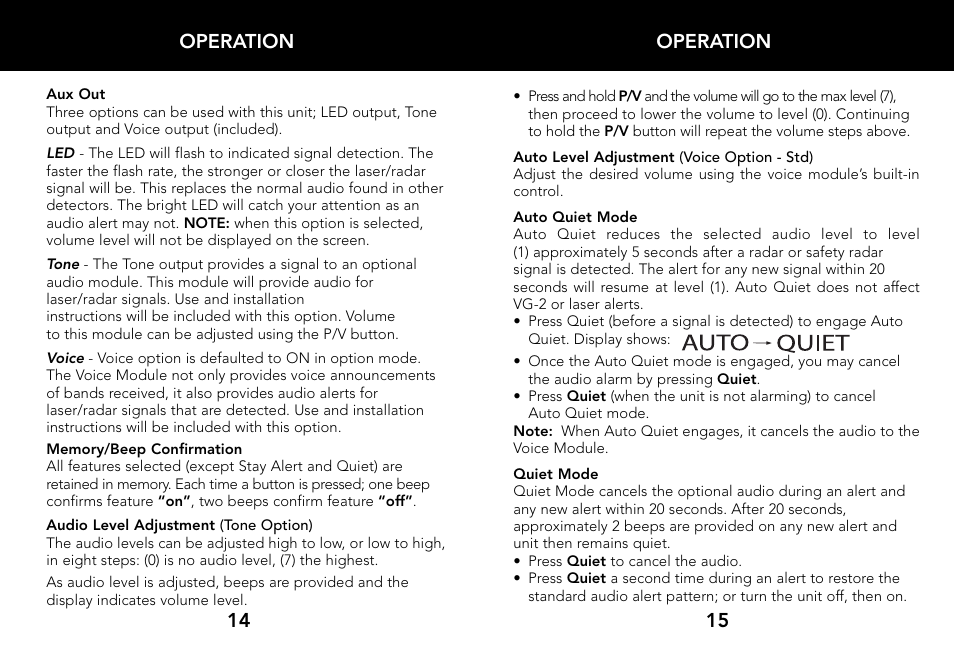 Operation 15 operation 14 | Whistler LASER/RADAR DETECTOR User Manual | Page 9 / 16