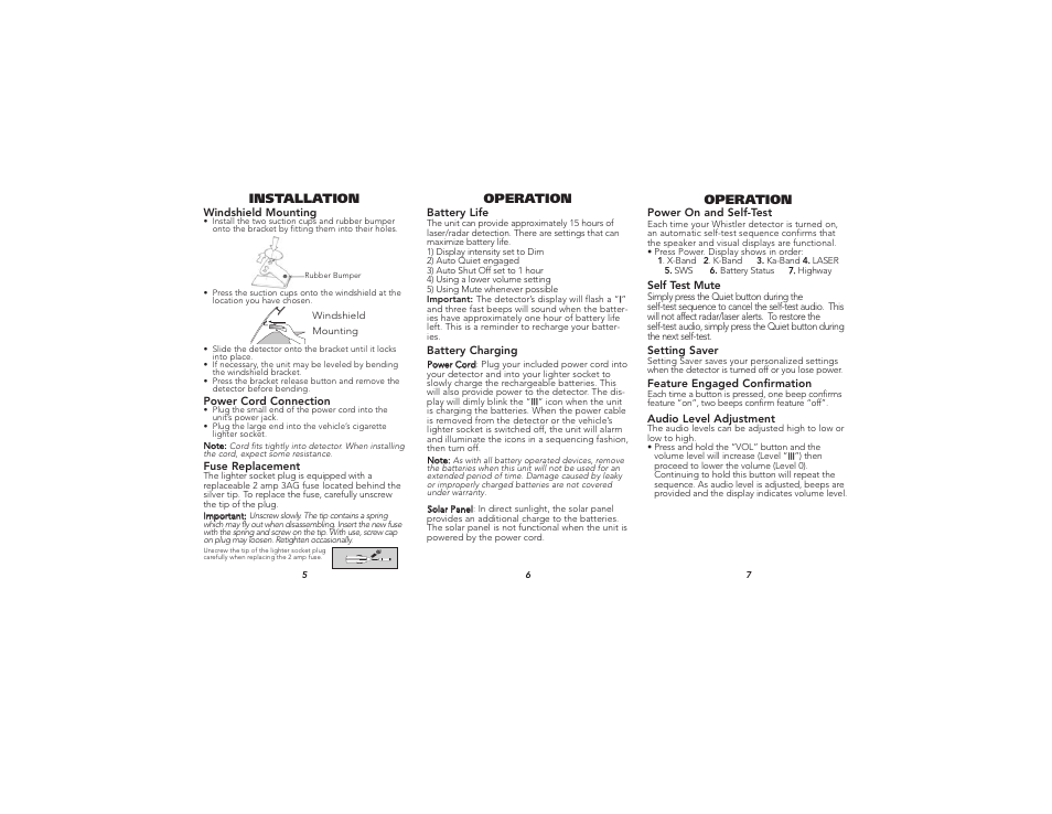 Installation, Operation | Whistler XTR-185 User Manual | Page 3 / 9