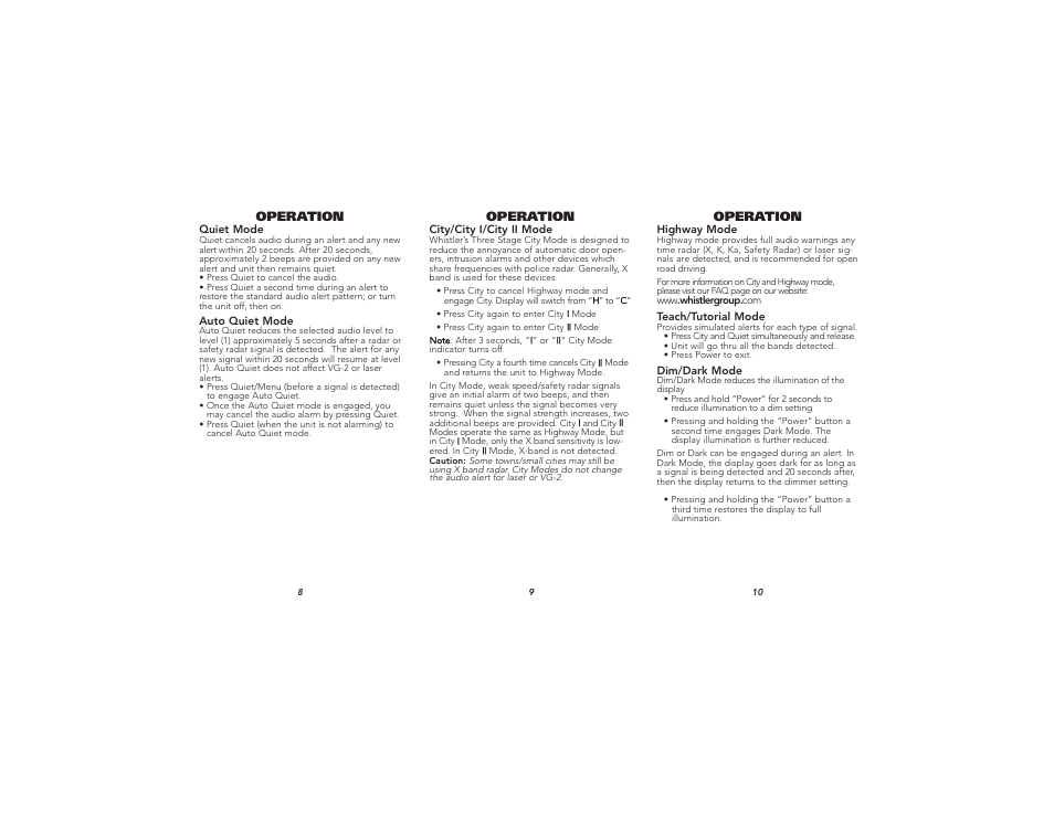 Operation | Whistler XTR-185 User Manual | Page 4 / 9
