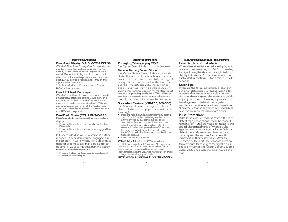 Whistler TOTAL BAND PROTECTION XTR-260 User Manual | Page 5 / 9