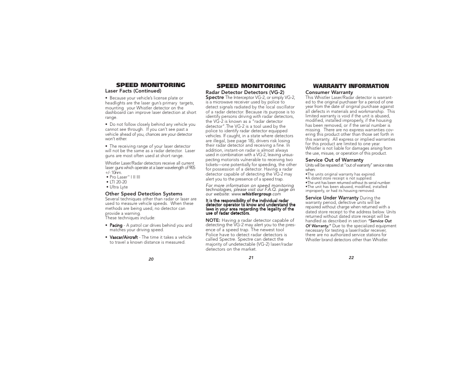 Whistler TOTAL BAND PROTECTION XTR-260 User Manual | Page 8 / 9