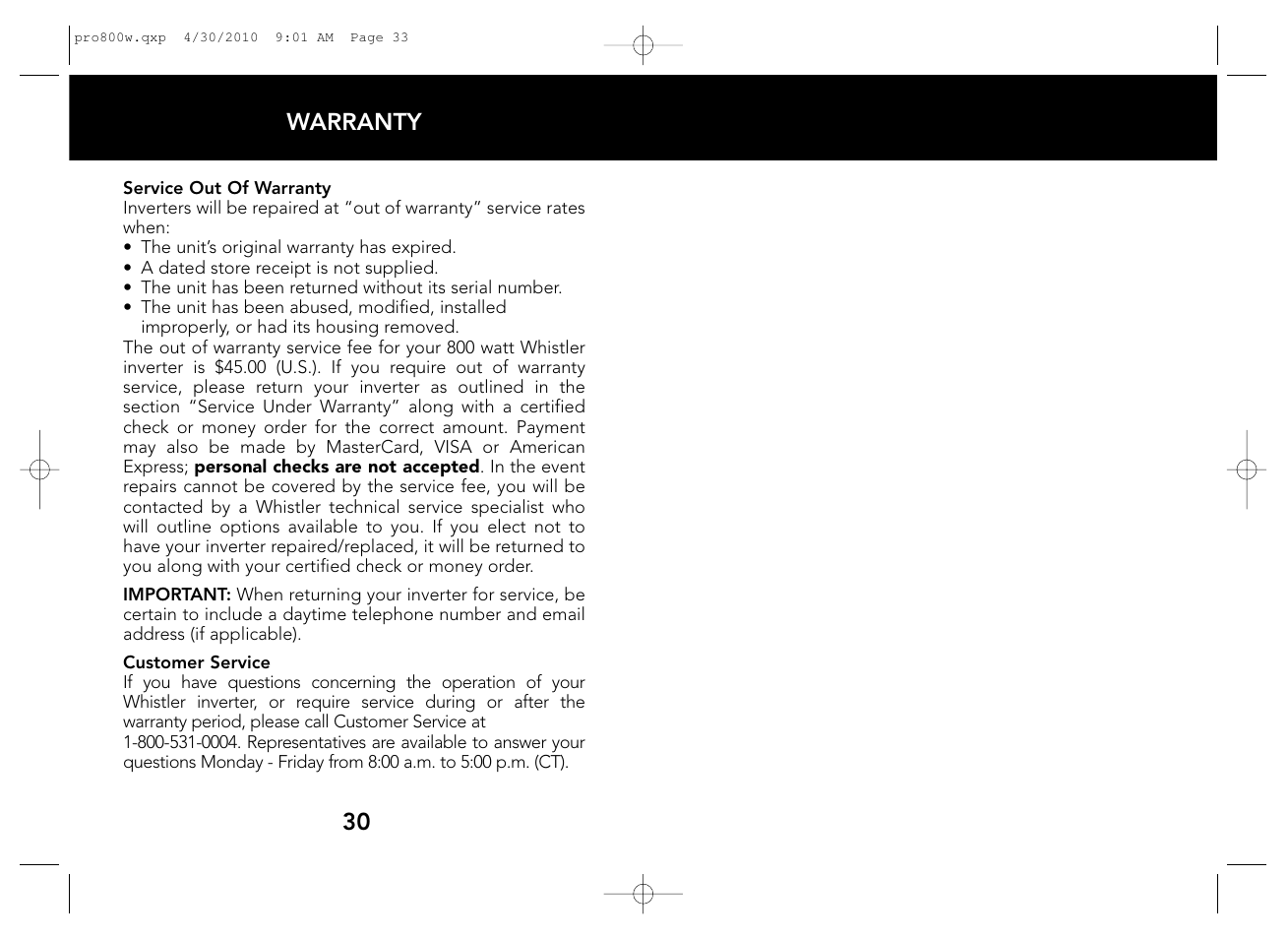 Whistler WATT PRO-800W User Manual | Page 17 / 17