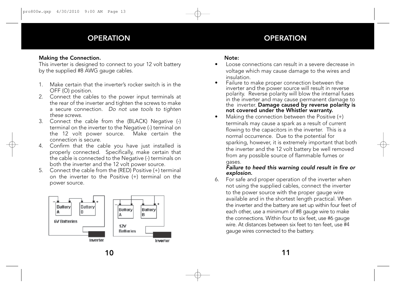 Operation, 11 operation 10 | Whistler WATT PRO-800W User Manual | Page 7 / 17