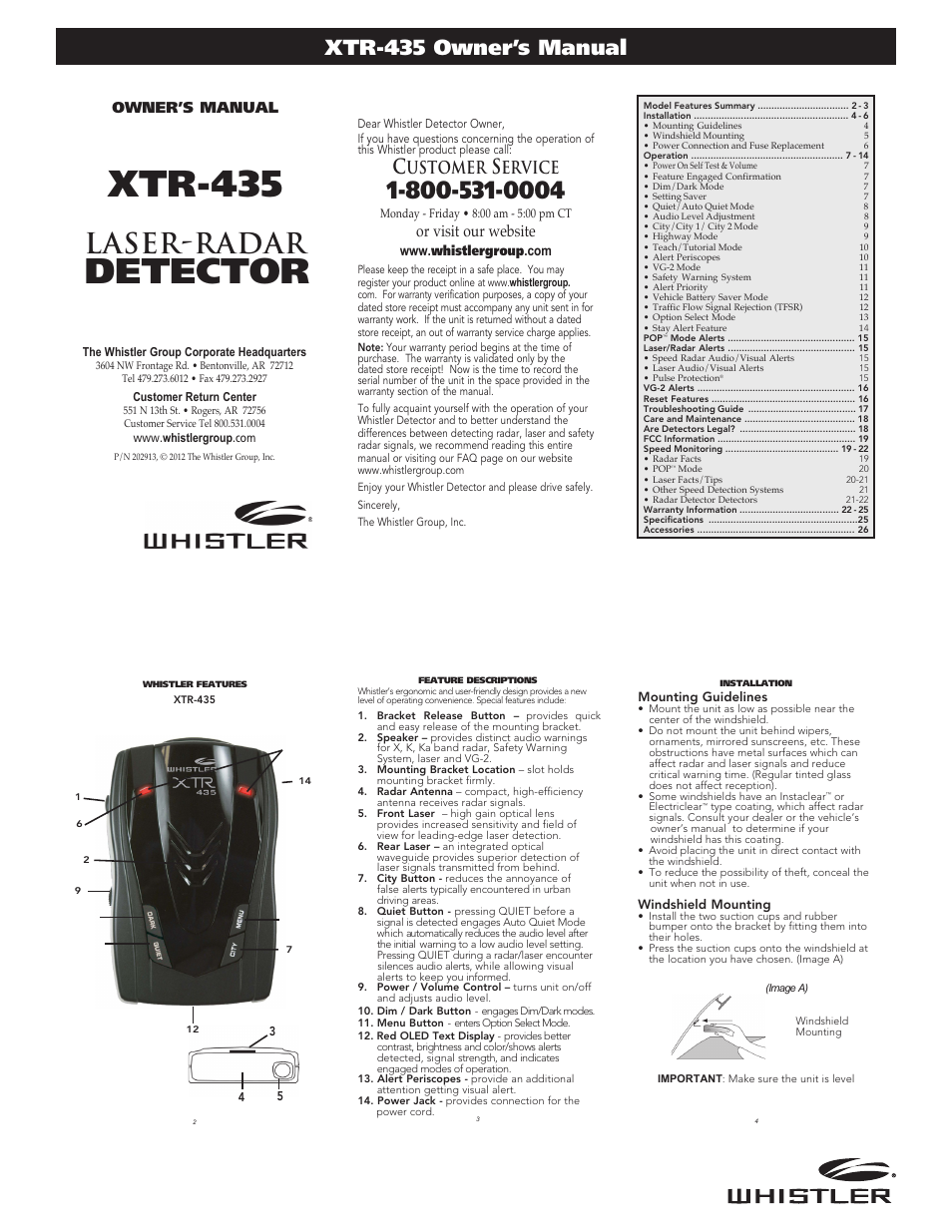 Whistler XTR-435 User Manual | 5 pages