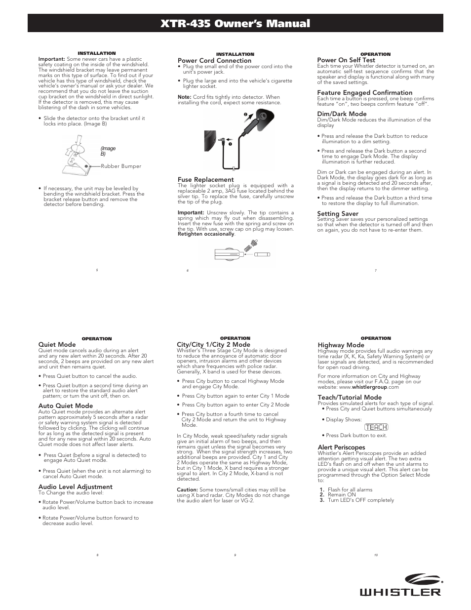 Xtr-435 owner’s manual | Whistler XTR-435 User Manual | Page 2 / 5