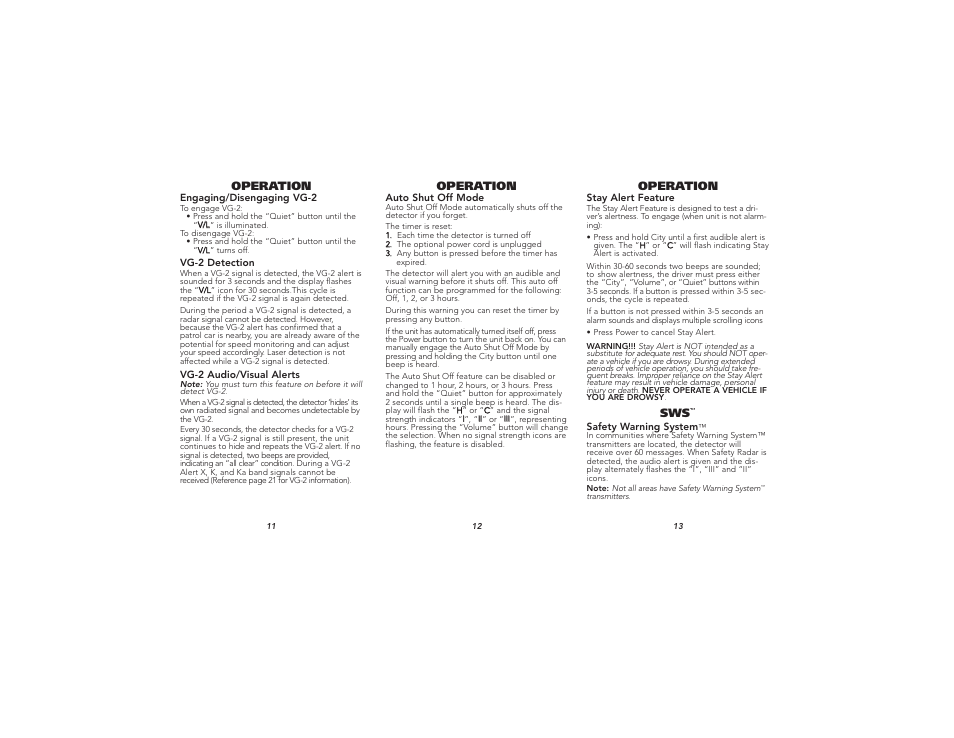 Operation | Whistler XTR-190 User Manual | Page 5 / 9
