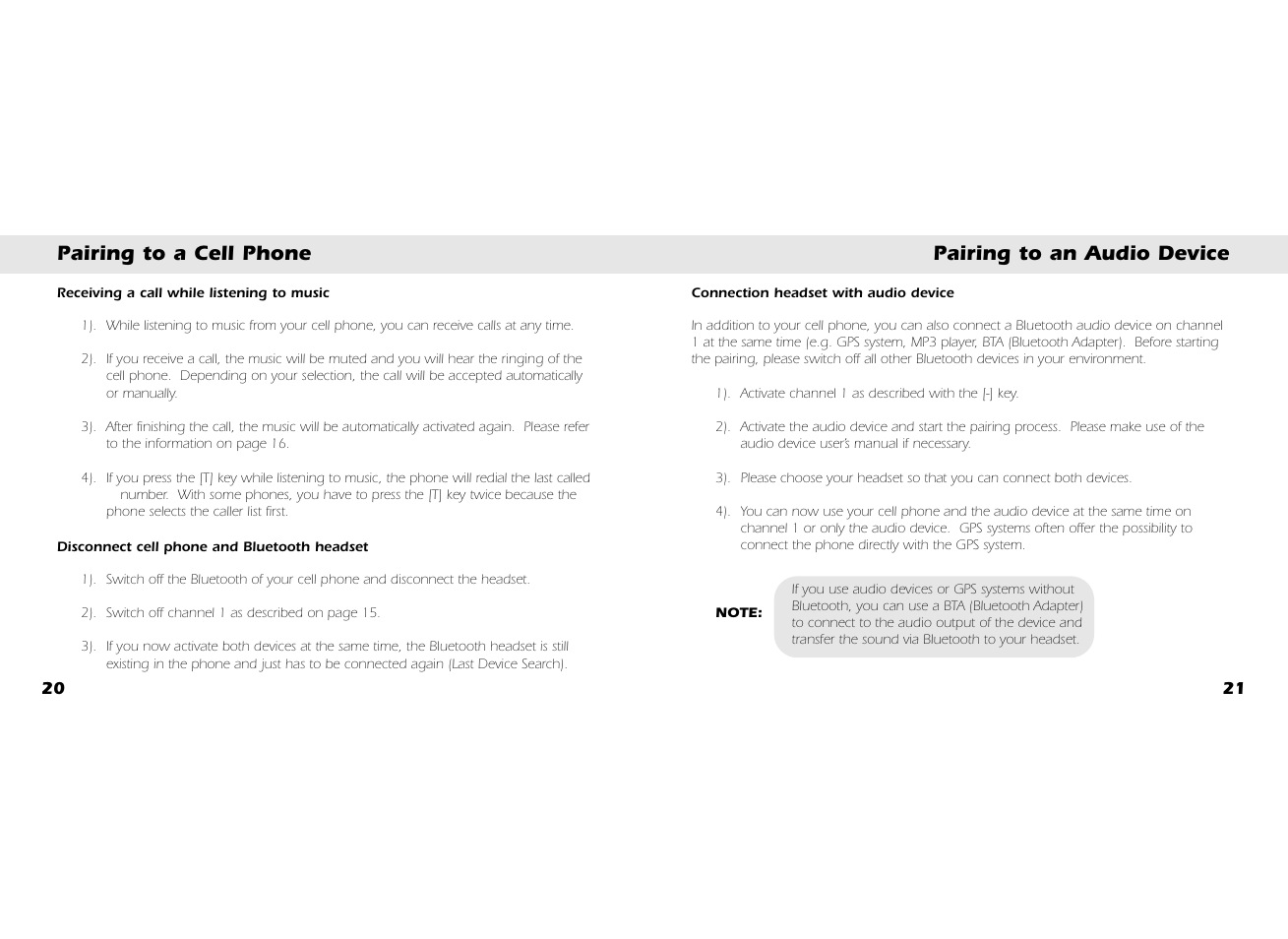 Pairing to a cell phone pairing to an audio device | Whistler BT3200 User Manual | Page 12 / 21