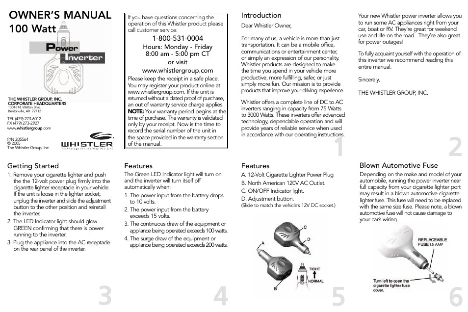 Whistler Power Inverter User Manual | 2 pages