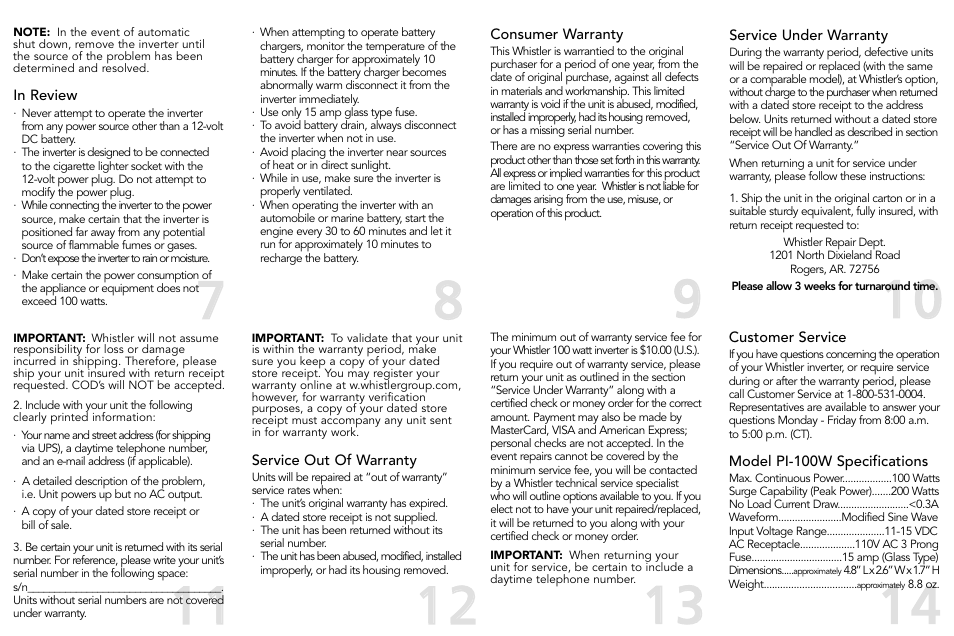 Whistler Power Inverter User Manual | Page 2 / 2