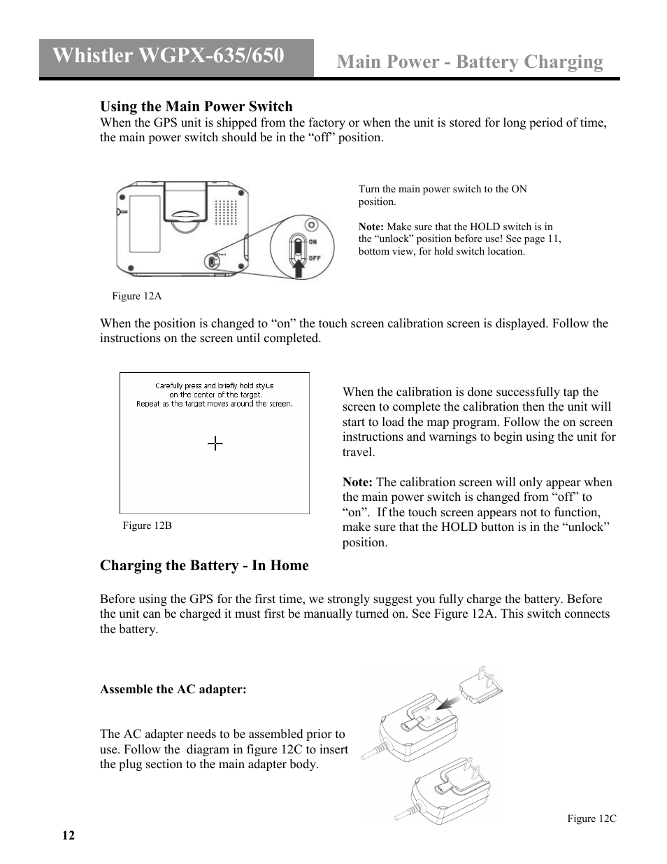 Main power - battery charging | Whistler WGPX-635 User Manual | Page 12 / 27