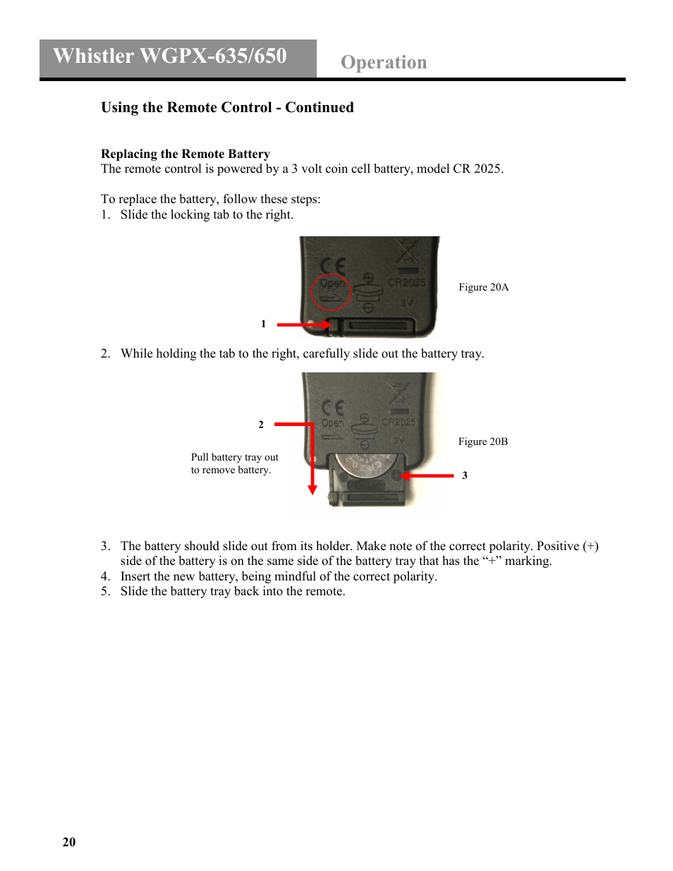 Operation | Whistler WGPX-635 User Manual | Page 20 / 27