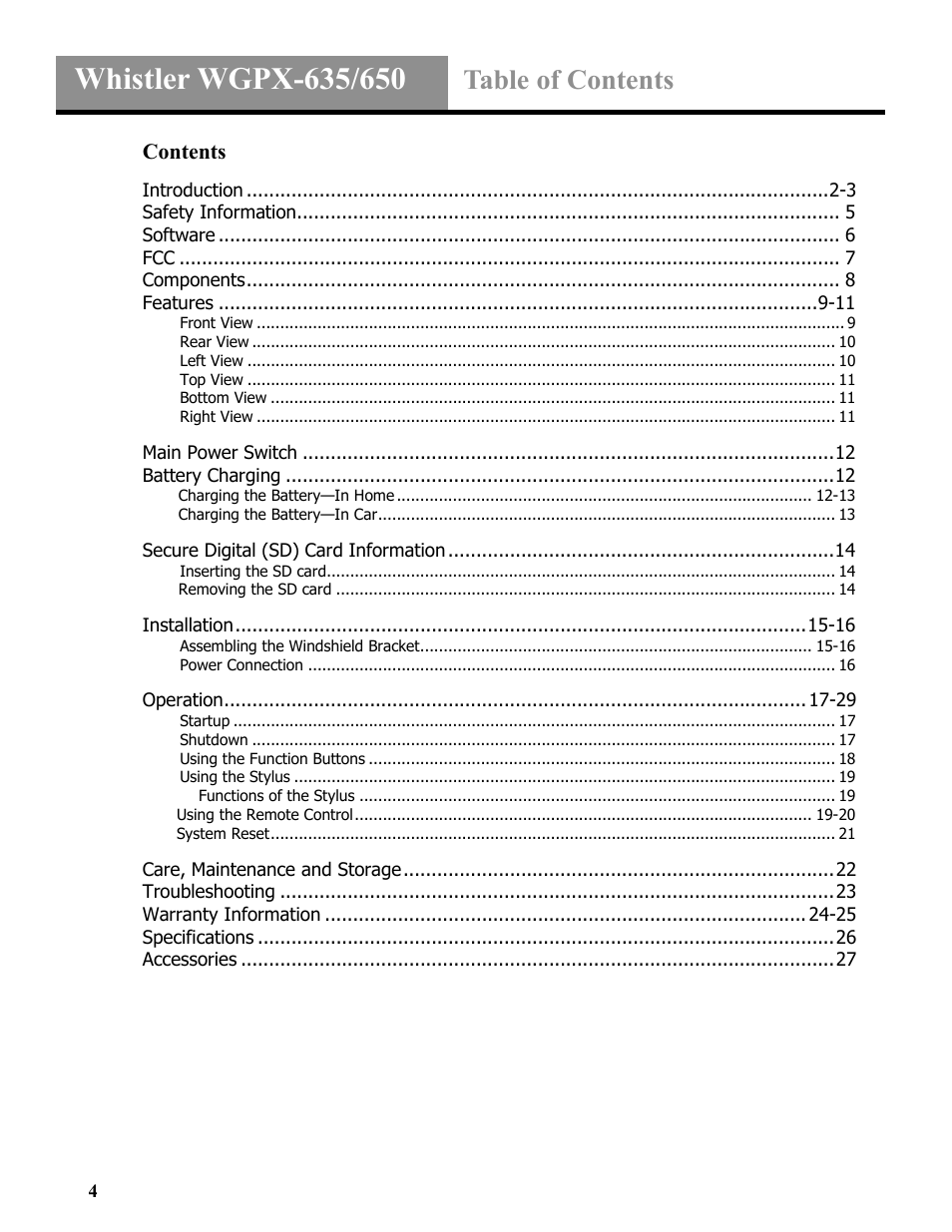 Whistler WGPX-635 User Manual | Page 4 / 27